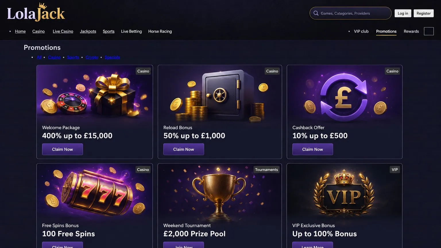 Types of bonuses and the Lolajack Casino promo code