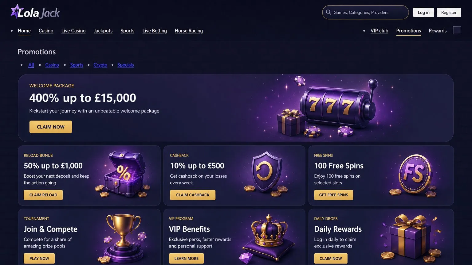 Bonus terms and wagering for the Lolajack Casino promo code