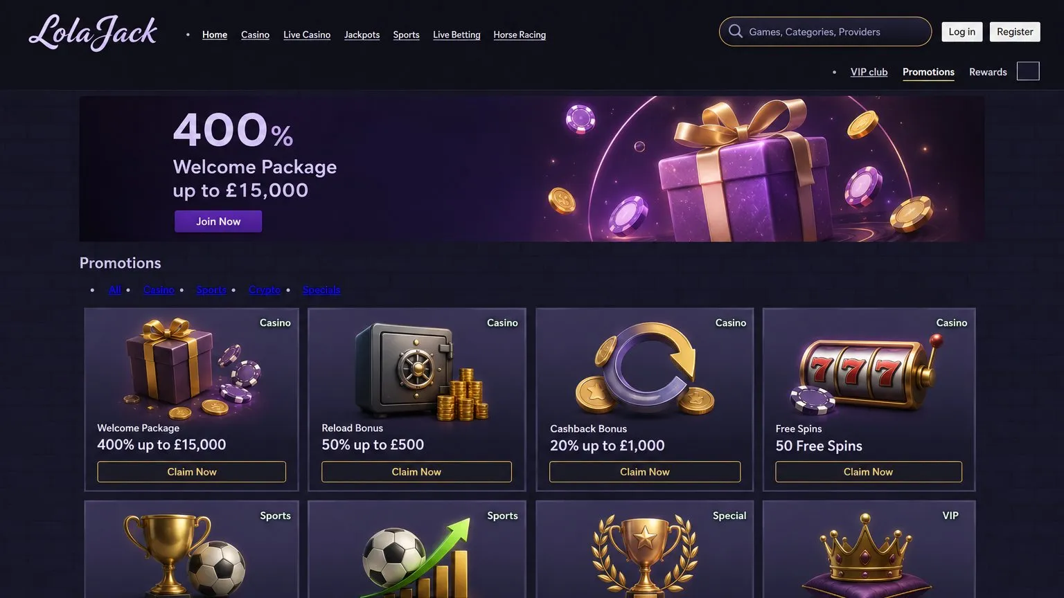 Lolajack Casino bonuses and promotional offers